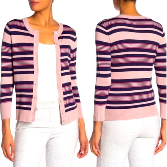 Halogen Striped Crewneck Cardigan  - Picture 1 of 11